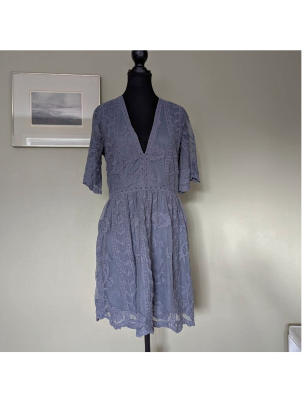 Socialite Lace Overlay Boho Dress Lavender Gray L